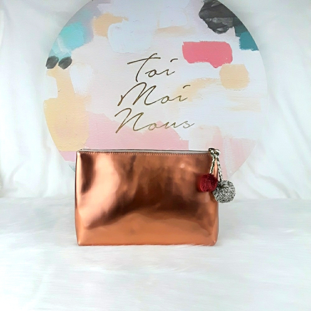 Madewell Metallic Bronze Pom Pom Clutch